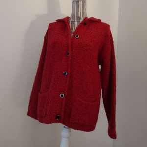 Le Moda Vintage Red Wool Blend Button Front Popcorn Sweater Coat Size M
